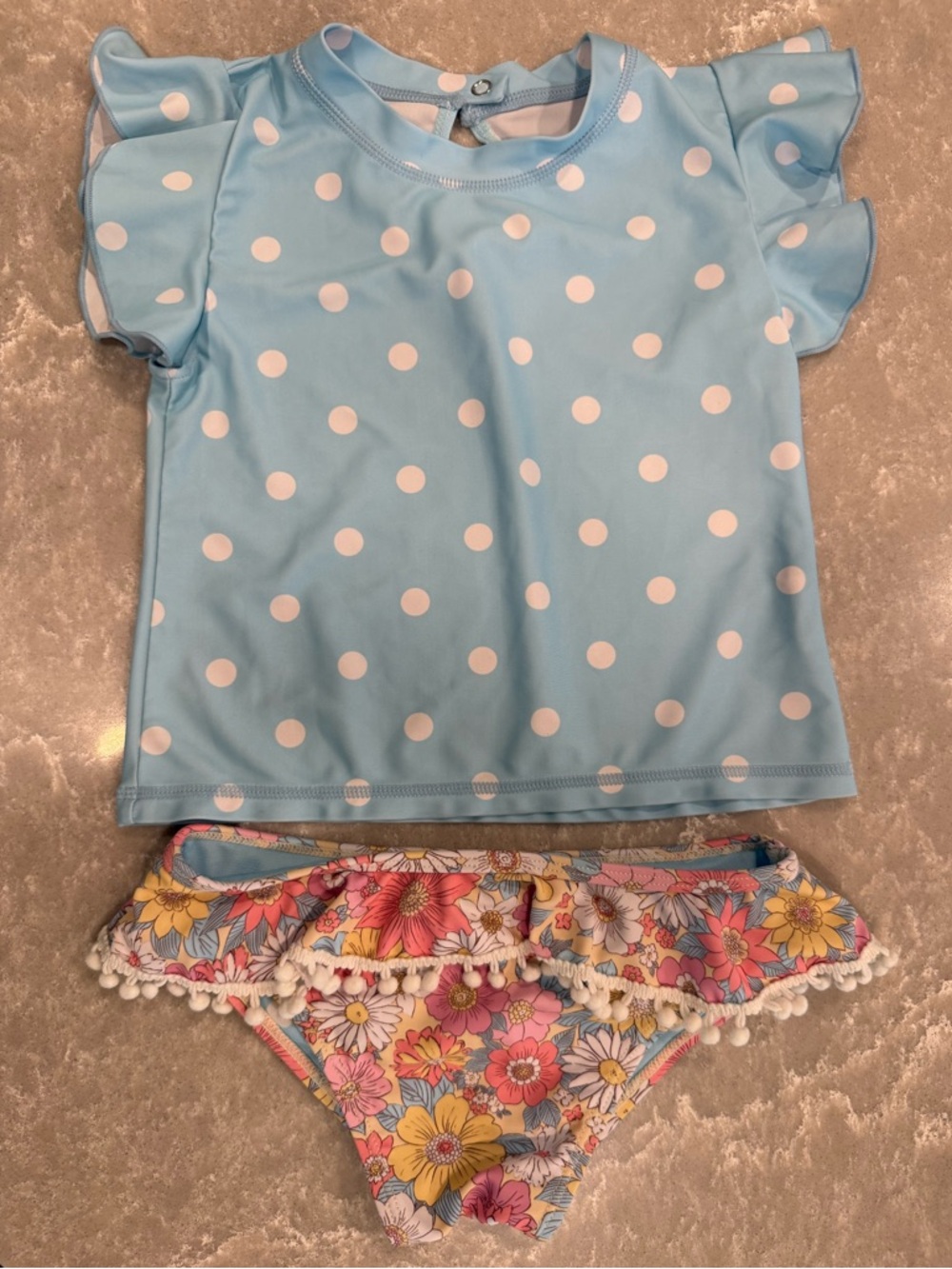 Feather 4 Arrow Blue Rashguard Yellow Pink Floral Pom Pom Bikini Girls Size 5